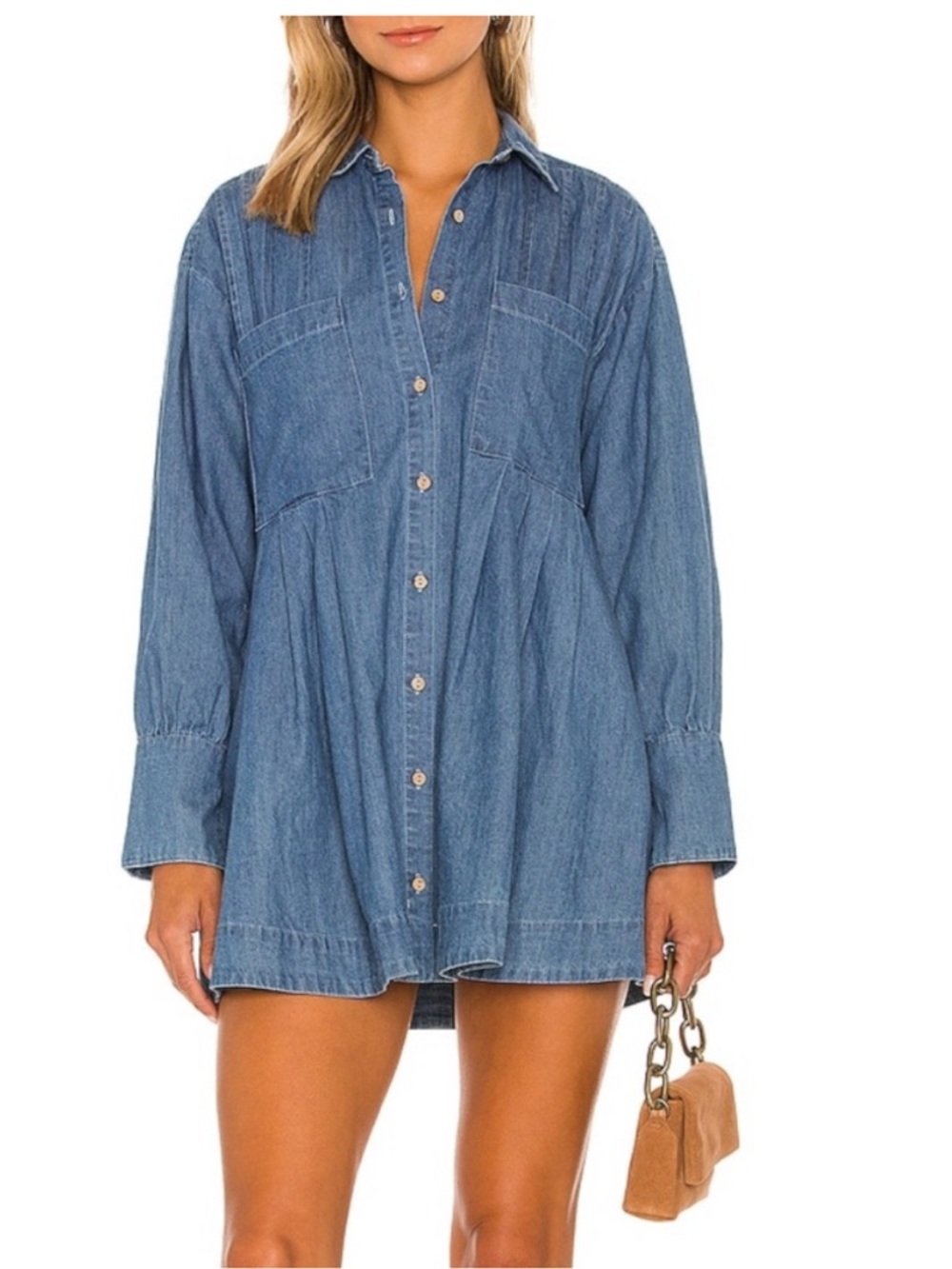 Free People The Denim Voyage Sky Ciel Blue Denim Cotton Dress